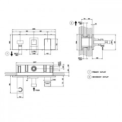 Gessi Rettangolo Встраиваемый смеситель на 2 позиции, подводом воды, держателем лейки и переключателем PUSH(внешние части), цвет: черный