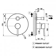 Gessi Emporio Via tortona Внешние части для настенного смесителя на 2 выхода с переключателем ванна-душ, цвет: Finox Brushed Nickel
