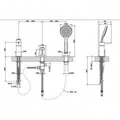 Gessi Emporio Via tortona Смеситель для ванны на 3 отверстия наполнение через слив-перелив, лейка, цвет: Finox Brushed Nickel