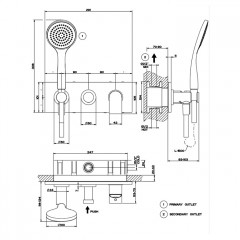 Gessi Emporio Via manzoni Внешние части для встр. однорычажного смесителя на 2 позиции с переключателем, подводом воды и держателем лейки, душевойлейк