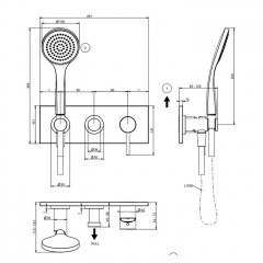 Gessi Emporio Via tortona Внешние части для встр. однорычажного смесителя на 2 позиции с переключателем, подводом воды и держателем лейки, душевойлейк