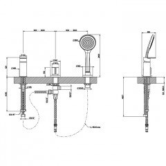Gessi Emporio Via manzoni Смеситель для ванны на 3 отверстия наполнение через слив-перелив, лейка, цвет: Finox Brushed Nickel