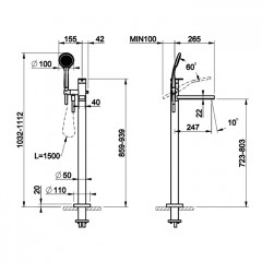 Gessi Emporio Via manzoni Внешние части для напольного смесителя для ванны с душевой лейкой, цвет: Finox Brushed Nickel