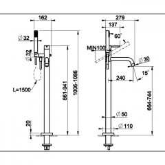 Gessi Emporio Via tortona Внешние части для напольного смесителя для ванны с душевой лейкой, цвет: Chrome