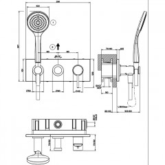 Gessi Emporio Via tortona Внешние части для встр. однорычажного смесителя на 2 позиции с переключателем, подводом воды и держателем лейки, душевойлейк