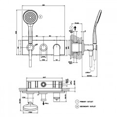 Gessi Emporio Via manzoni Внешние части для встр. однорычажного смесителя на 2 позиции с переключателем, подводом воды и держателем лейки, душевойлейк