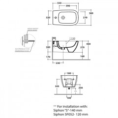 GLOBO Genesis Биде подвесное 55х36 см, с 1отв для смесителя, с креплением, цвет: белый матовый