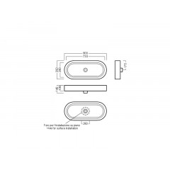 AREA Раковина накладная, без перелива, без отверстий для смесителя, размер 80х35 см, цвет белый