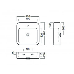 HAPPY HOUR 09.00 Раковина подвесная или накладная, 1 отверстие для смесителя, размер 48х48 см, цвет белый