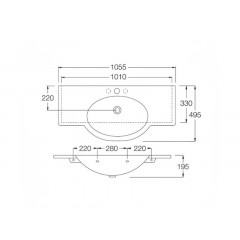 SOPHIE Раковина подвесная или накладная, 1 отверстие для смесителя, с переливом, размер 105х49.5 см, цвет белый