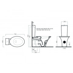 Бачок для унитаза моноблока, входное отверстие снизу, двойная система слива, цвет белый