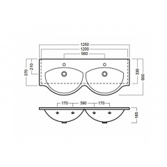 SOPHIE Раковина двойная, подвесная, для двух смесителей, по 1 отверстию для каждого смесителя, размер 125х50 см, цвет белый