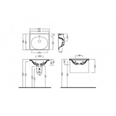 LE FIABE Раковина 60, 1 отверстие для смесителя, подвесная или накладная, размер 60х48.5, белая