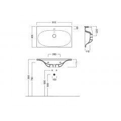 LE FIABE Раковина, 1 отверстие для смесителя, подвесная или накладная, размер 81х48.5, белая