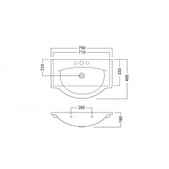 SOPHIE Раковина подвесная или накладная, 1 отверстие для смесителя, размер 75х49.5 см, цвет белый