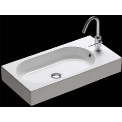 AREA Раковина подвесная, чаша слева, без отверстий для смесителя, размер 70х35 см, цвет белый