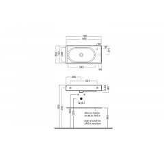 AREA Раковина подвесная, чаша слева, без отверстий для смесителя, размер 70х35 см, цвет белый