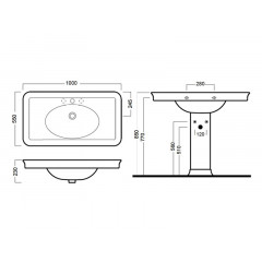Раковина, 1 отверстие для смесителя, крепится на стену и устанавливается на ножки арт.Y0FN или пъедестал арт.Y0EK, размер 100х55 см, цвет белый