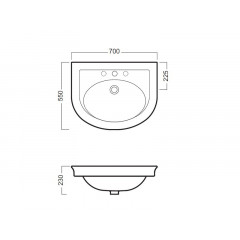 DOLCEVITA Раковина, 1 отверстие для смесителя, крепится на стену и устанавливается на пъедестал арт.Y0EK, размер 70х55 см, цвет белый