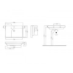 GRANDANGOLO Раковина без отверстий для смесителя, чаша справа, размер 75х50 см, цвет белый