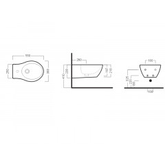 NIDO Биде подвесное с 1 отверстием для смесителя, размер 36.8х55 см, цвет белый
