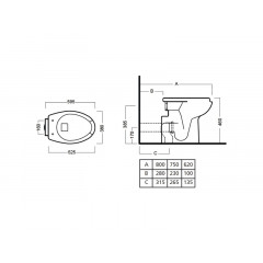 AUTONOMY Унитаз приставной с передним открыванием, универсальным выпуск, размер 38х59.5 см, цвет белый
