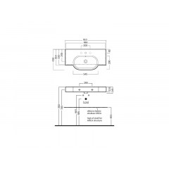 AREA Раковина подвесная или накладная, 1 отверстие для смесителя, с переливом, размер 90х45 см, цвет белый