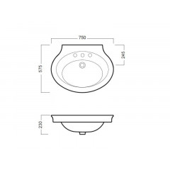 DOLCEVITA Раковина, 1 отверстие для смесителя, крепится на стену и устанавливается на пъедестал арт.Y0EK, размер 75х57.5 см, цвет белый
