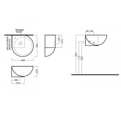 YOU&ME Раковина угловая подвесная, крепление чаши справа, 1 отверстие для смесителя, размер 46х46 см, цвет белый