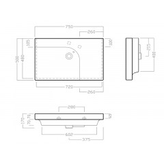GRANDANGOLO Раковина без отверстий для смесителя, чаша слева, размер 75х50 см, цвет белый