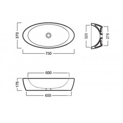 NIDO Раковина накладная, без отверстий для смесителя, без перелива, размер 75х37 см, цвет белый