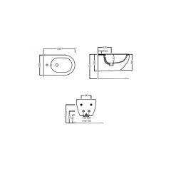 CENTRICA Биде подвесное с 1 отверстием для смесителя, размер 35.5х55 см, цвет белый