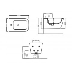 TECNA Биде подвесное с 1 отверстием для смесителя, размер 35.5х55 см, цвет белый