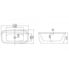 Отдельностоящая ванна 170x78x60 см со сливом-переливом, цвет белый глянцевый