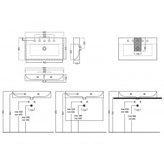 BAHIA Раковина 80, 1 отверстие для смесителя по центру, подвесная, размер 80х46.5x13, белая