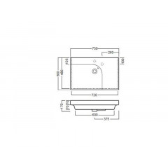 GRANDANGOLO Раковина с 1 отверстием для смесителя, чаша слева,для установки на столешницу, размер 75х50 см, цвет белый