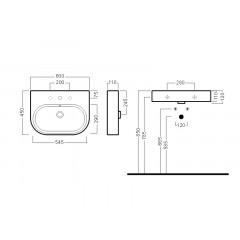 AREA Раковина подвесная, 1 отверстие для смесителя, размер 60х45 см, цвет белый