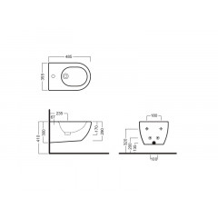 FUSION COMPACT Биде подвесное с 1 отверстием для смесителя, размер 35х48,5 см, цвет белый