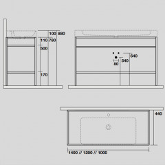 KERASAN Cento раковина подвесная/накладная 140х45см c 1отв под смеситель, цвет белый