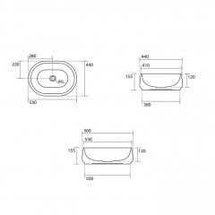 KERASAN F10 Раковина накладная 56х44 см, без отв под смеситель, цвет Коричневый орех матовый