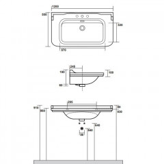 Kerasan Waldorf Раковина керамическая 120х55см, c 1 отверстием под смеситель, цвет: черный, заглушка хром