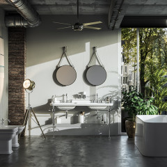 Kerasan Waldorf Раковина керамическая двойная 150х55см, c 1 отверстием под смеситель, белая, цвет заглушки - хром