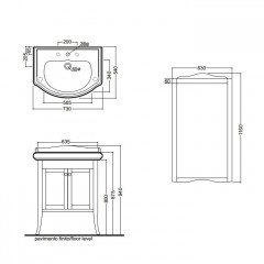 KERASAN Retro 734930, база 73см, с закругленным фасадом, под раковину 1047, цвет белый матовый, ручки: керамика