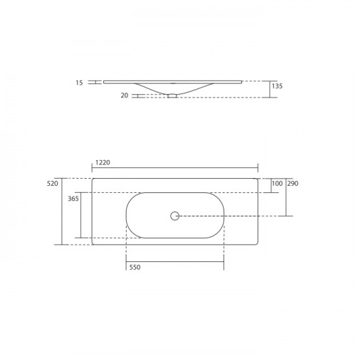 KERASAN SHAPE Раковина 1220х520 мм., встраиваемая, с 1 отверстием для смесителя, цвет белый матовый