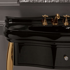KERASAN Retro 7363K4, база 100см, под раковину 1050, цвет: черный глянц, ножки (арт.736291):золото, ручки: кристалл/кольцо-золото (упаковка-2 коробки)