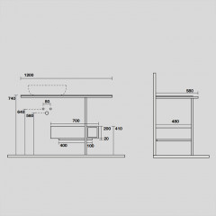 KERASAN THELMA Структура металлическая напольная 120х74 см, нерж сталь, с полкой,ящиком, с отв под раковину,полотенцедержателем, цвет черный матовый