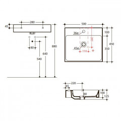 KERASAN CENTO Раковина 500х450 мм., с 1 отверстием для смесителя, с переливом, цвет белый матовый