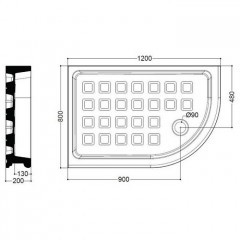 KERASAN Retro Поддон керамический полукруглый ассиметр. 80х120см SX, диаметр слива 90, цвет белый