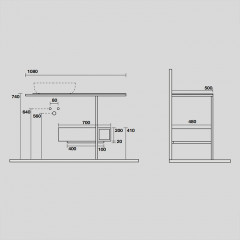 KERASAN THELMA Структура металлическая напольная 108х74 см, нерж сталь, с полкой,ящиком, с отв под раковину,полотенцедержателем, цвет черный матовый