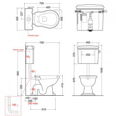 KERASAN Механизм слива одинарный для низкого бачка, без трубы без подводки, цвет золото